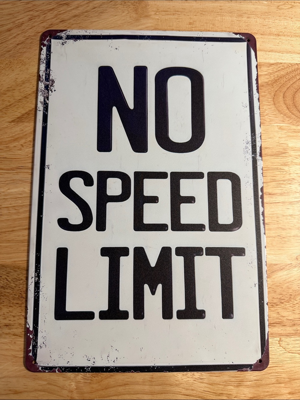 No Speed Limit Metal Wall Sign - Black on White
